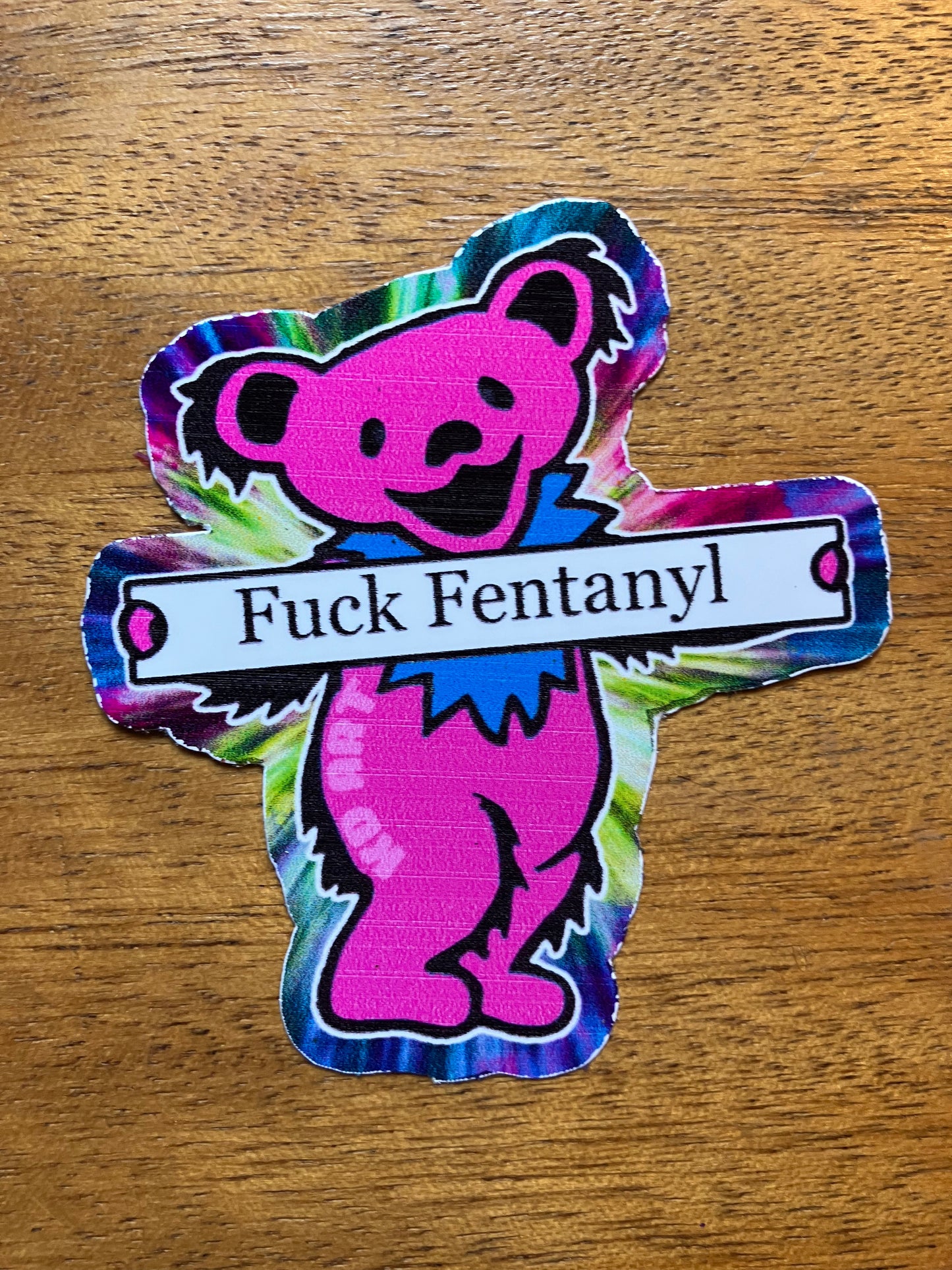 Fuck Fentanyl Bear Sticker Pink