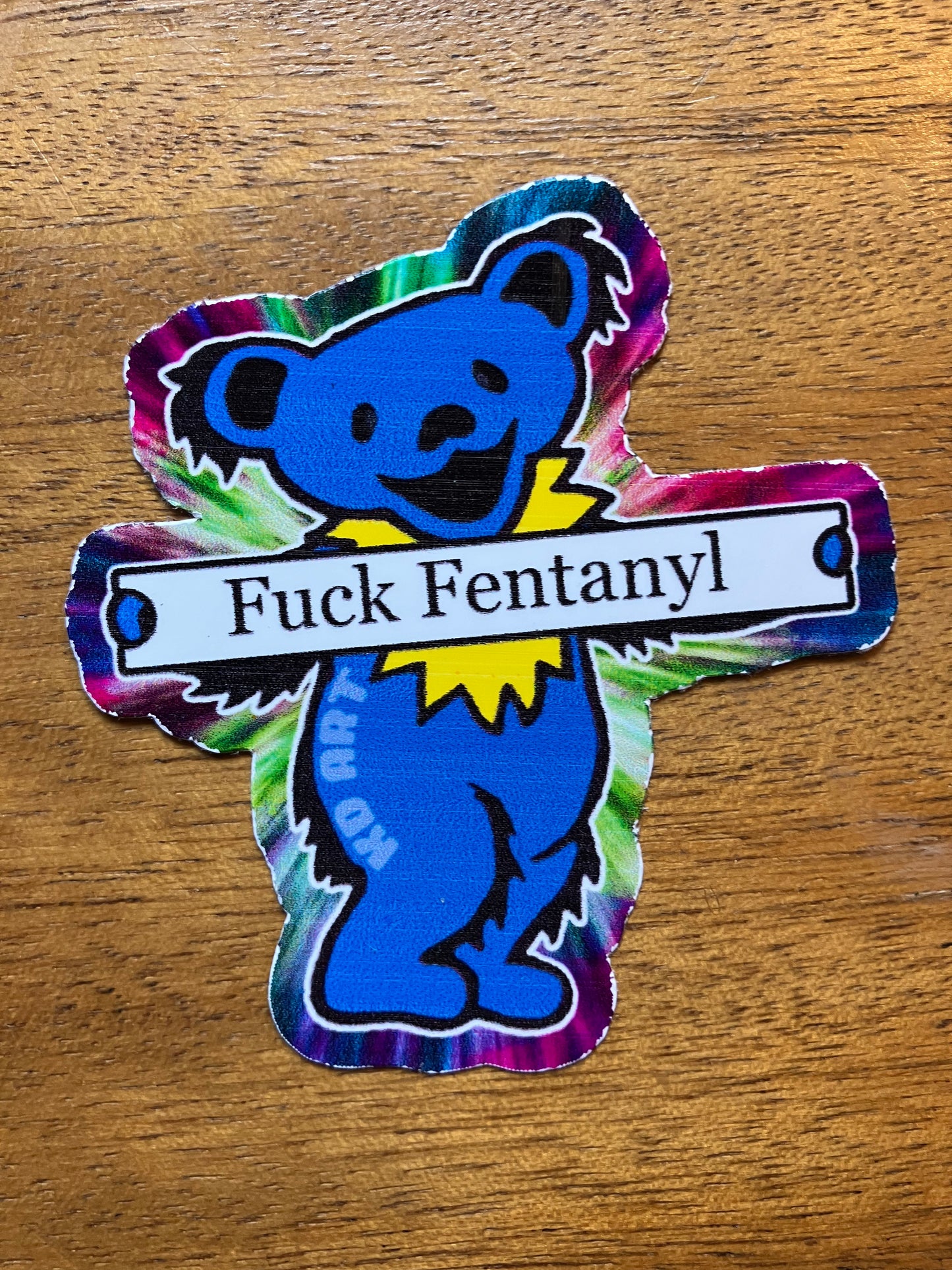 Fuck Fentanyl Bear Sticker Blue